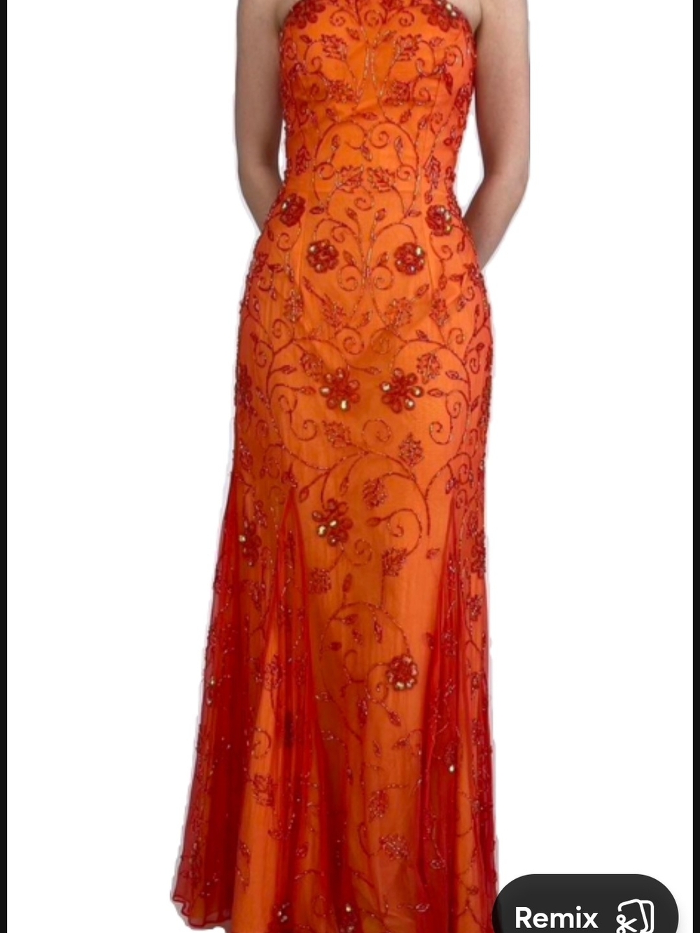 Strapless Beaded Orange Evening Gown Cache